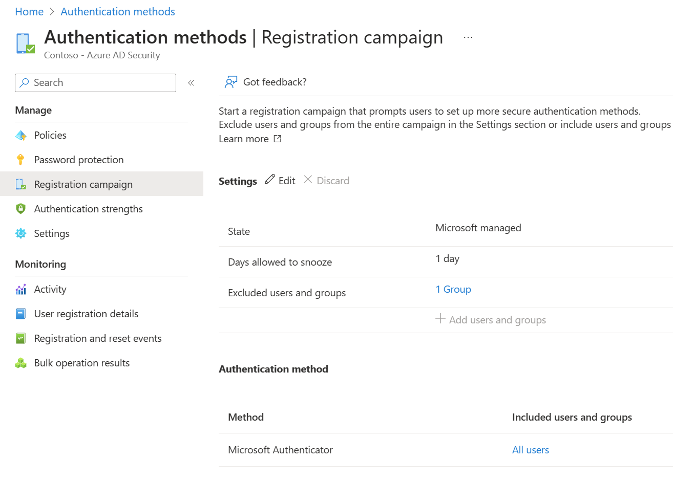 Screenshot of enabling a registration campaign.