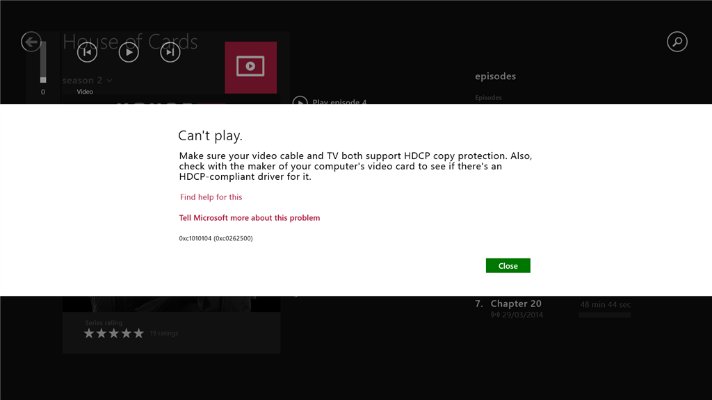 HDCp error whenstreaming from xbox video app - Microsoft Q&A