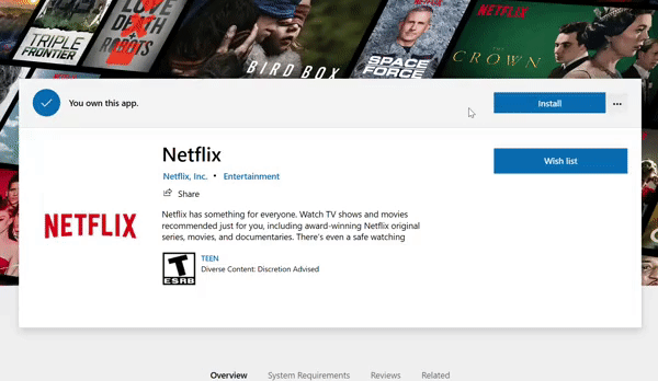Netflix after click install button noth­ing hap­pens - Microsoft Q&A