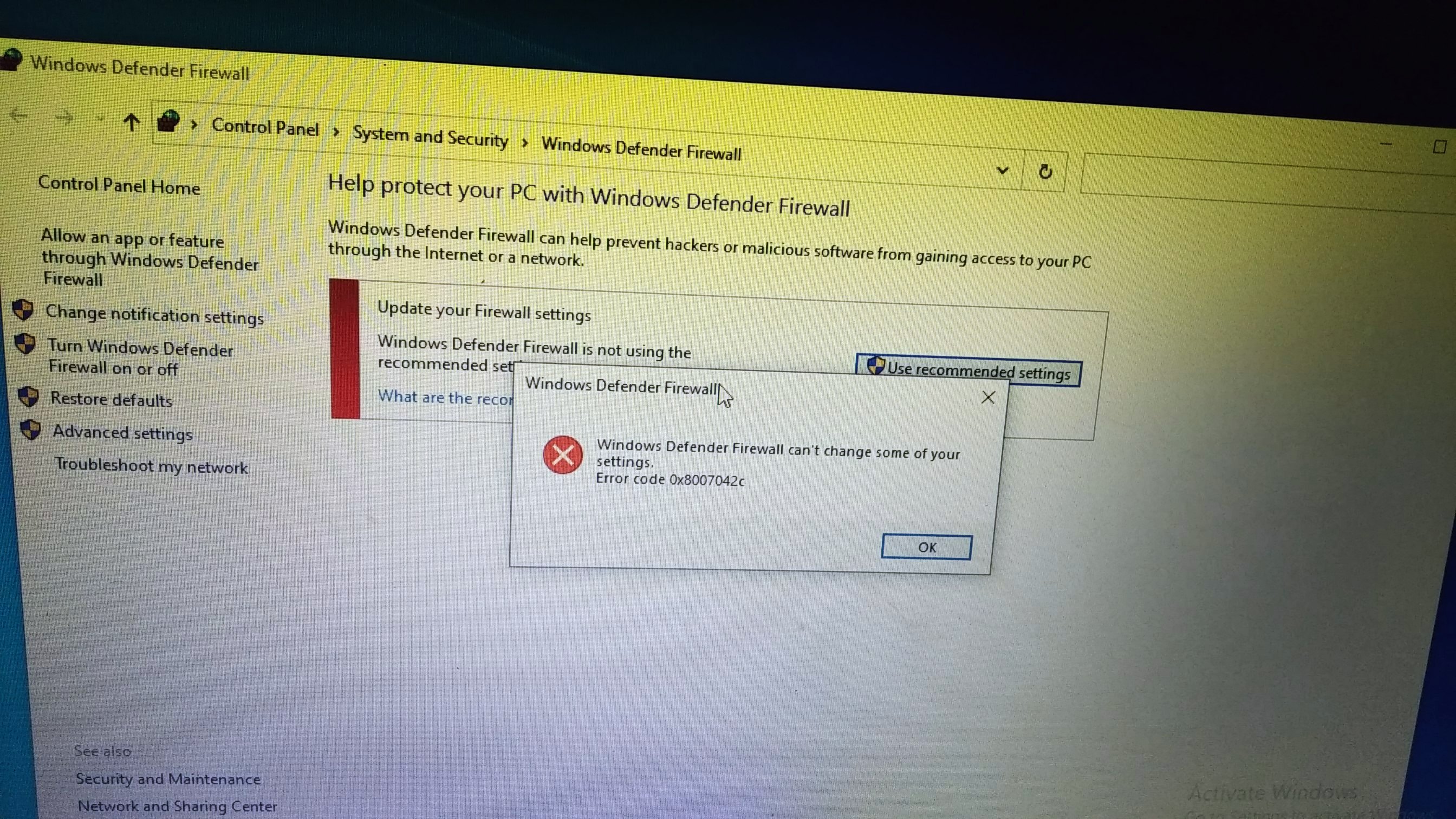 Windows firewall isn't activating and getting too much problem error in ...