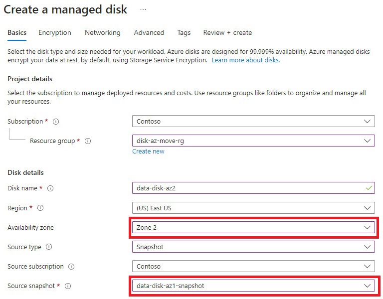 azure disk move availability zone