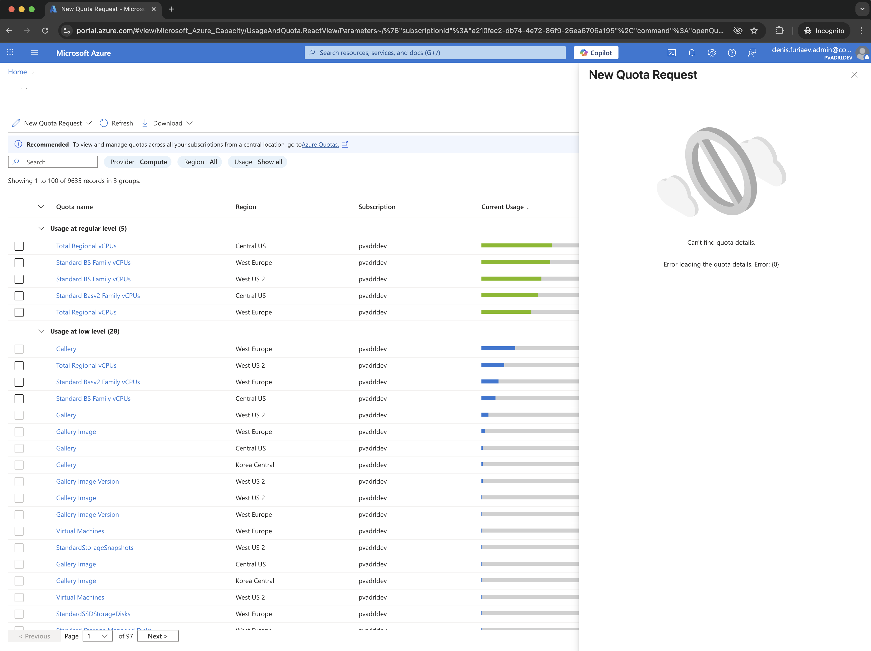 Azure Resource Manager REST API returns invalid link to increase quota ...