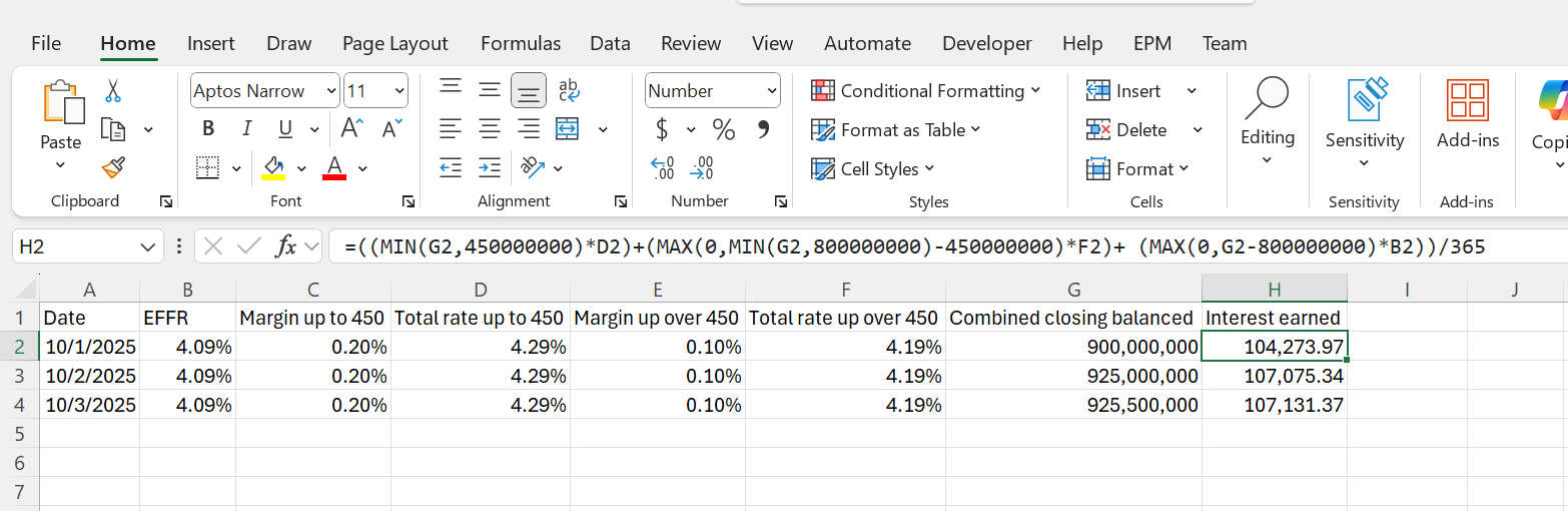 Excel Formula using three different tiers to calculate a daily amount ...