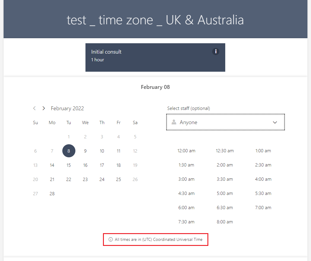 What time zone are the employee working hours in Microsoft Bookings? -  Microsoft Q&A