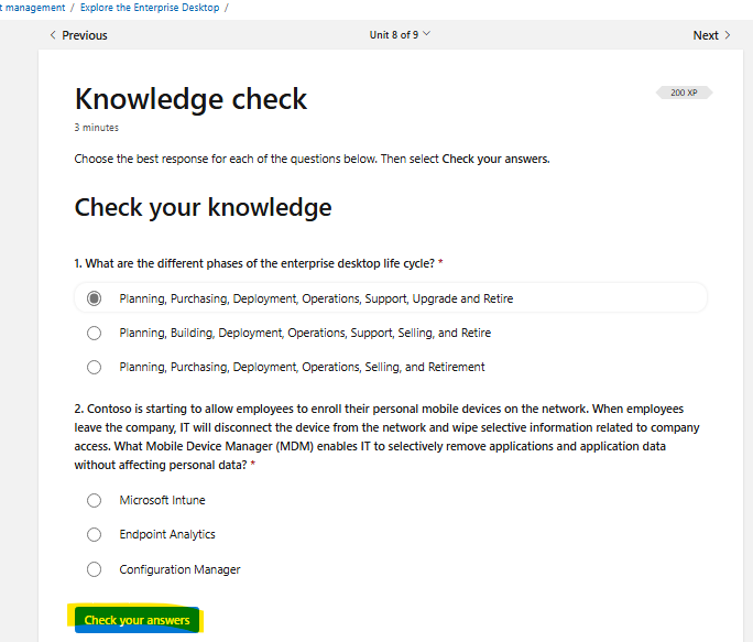 I can see '' Check my answers'' in a training course - Microsoft Q&A