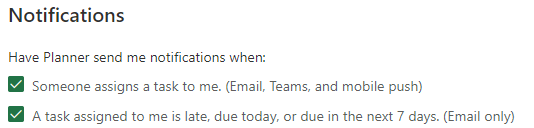 microsoft teams planner notification settings