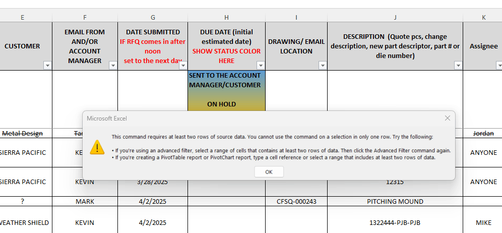 I am getting an error on a file with a pivot table - Microsoft Q&A