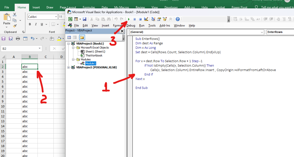 in VBA, how do I repeat inserting rows above the active cell ...