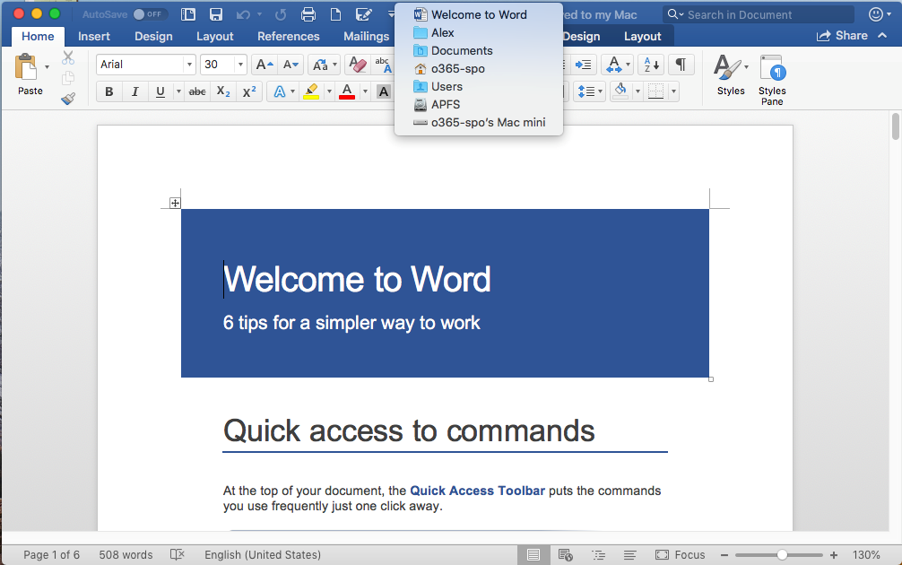 Office 365 for Mac: right-click filename to see enclosing folders ...