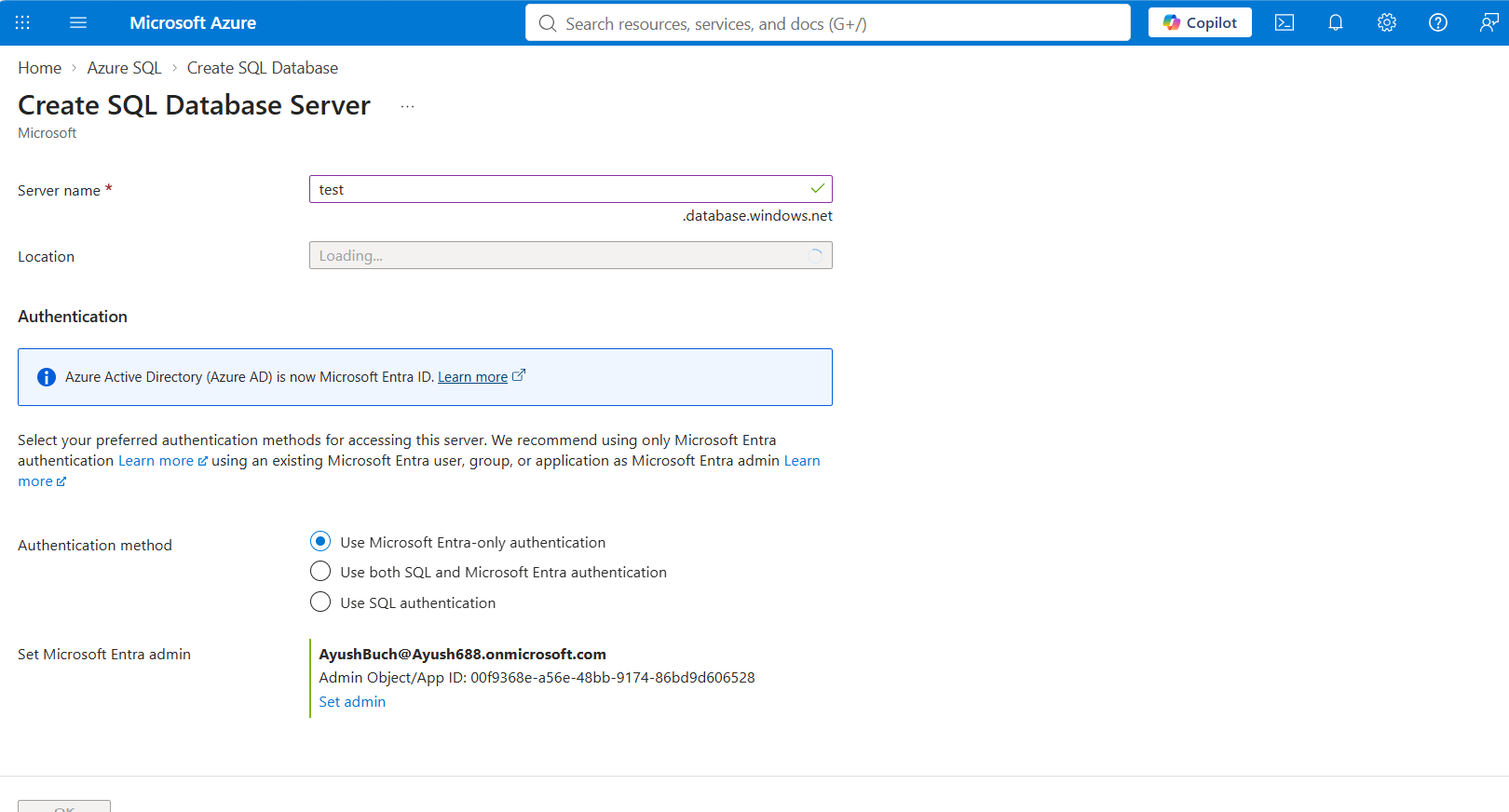 How to fix the Loading error when creating a server - Microsoft Q&A