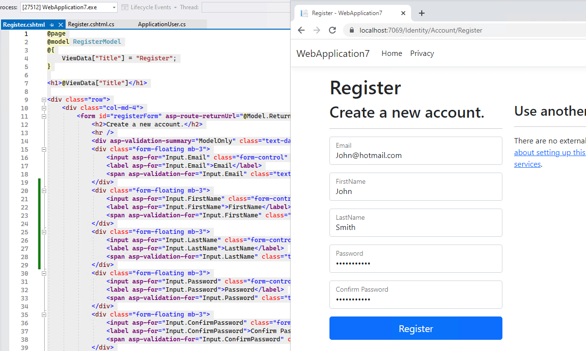How to change Identity/Register Model - Microsoft Q&A