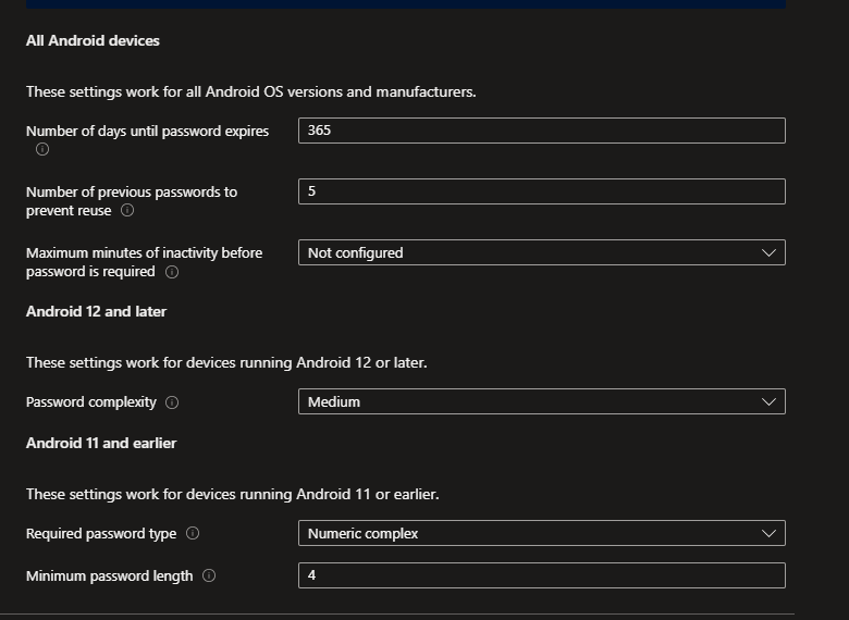 Password Complexity for Android 12 and later - Microsoft Q&A