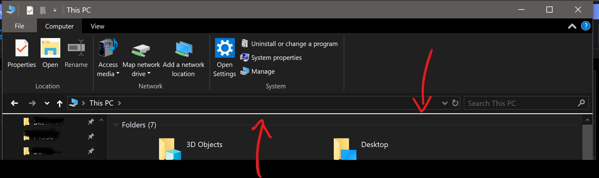 Dark File Explorer showing a weird white line below the address bar ...