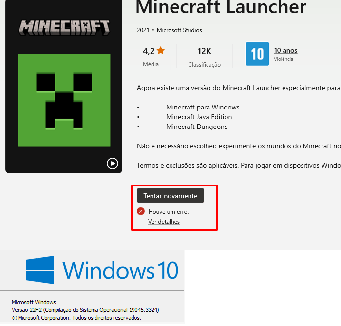 erro ao fazer download do Minecraft Launcher 0x80073D0D - Microsoft Q&A