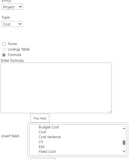 Cannot create a Project online custom field formula referencing other ...