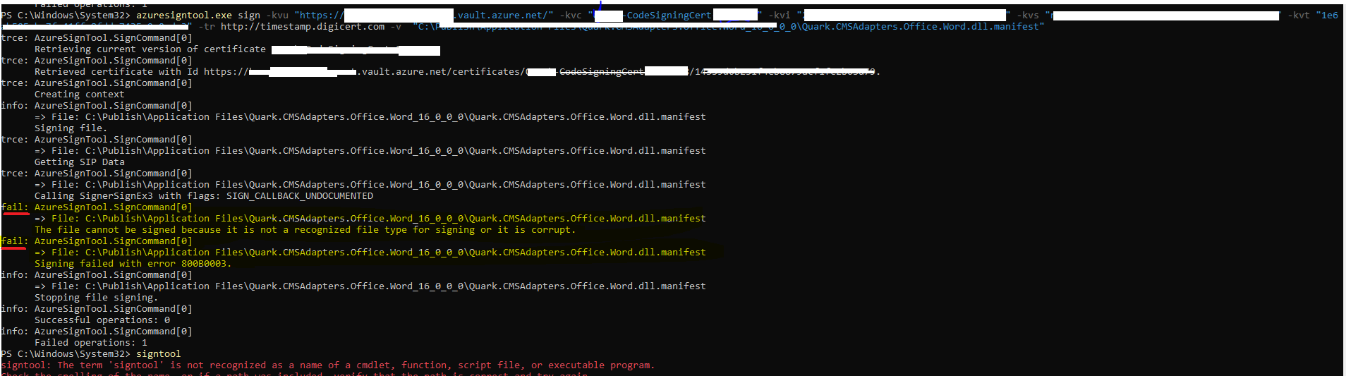 AzureSignToolError