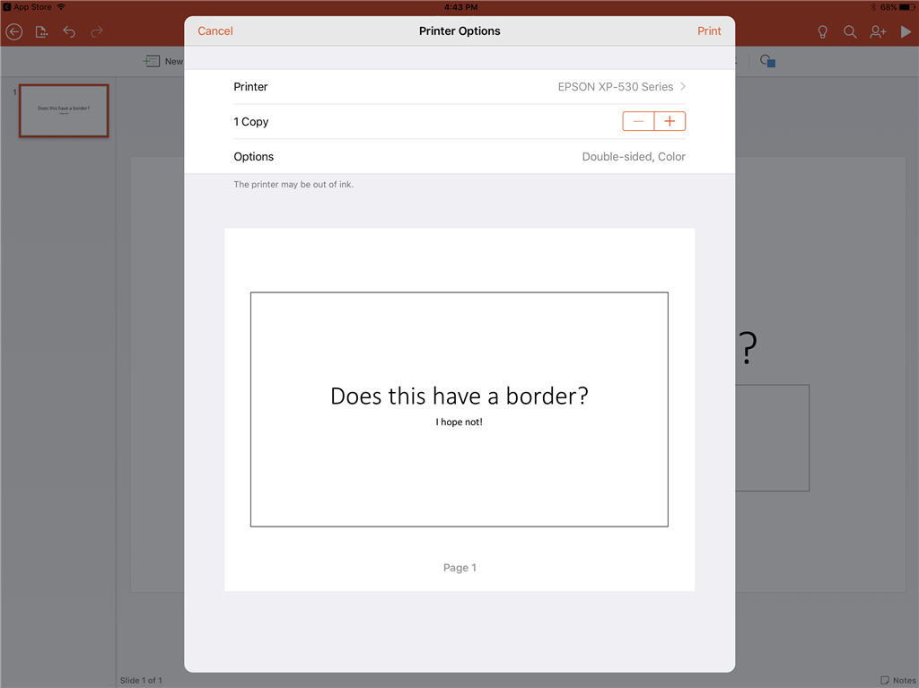 Powerpoint on iPad - can't remove borders printing around slides ...