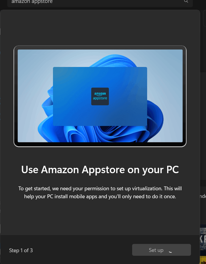 Stuck on setup when try to download amazon appstore - Microsoft Q&A
