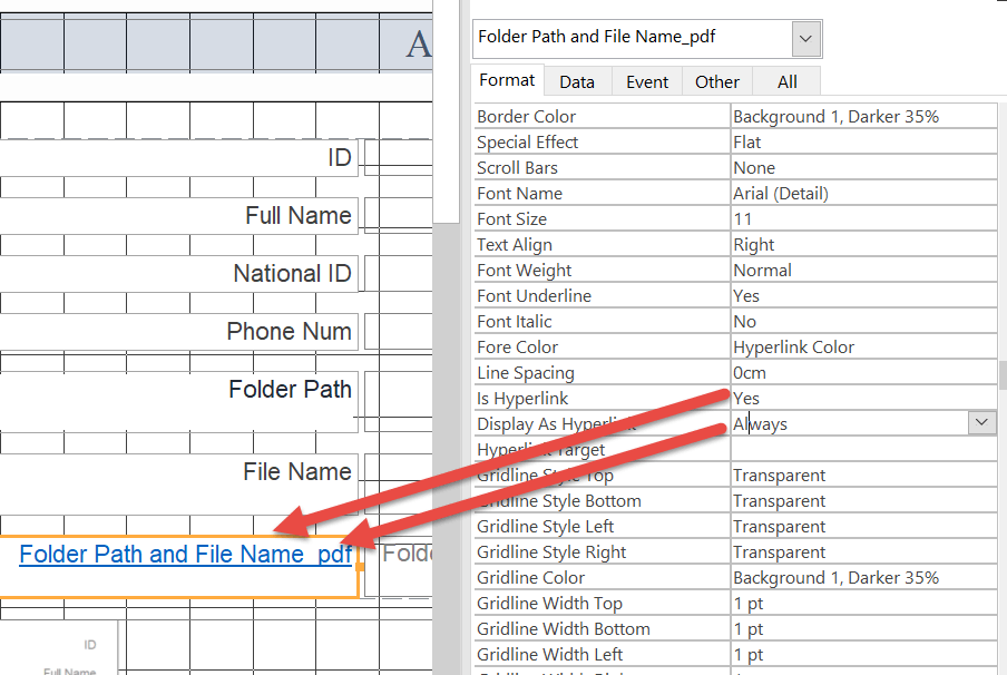Hyperlink field Linked Automatically to File path - Microsoft Q&A