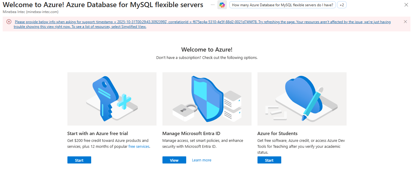 I seem to be locked in a loop trying to set up Azure database for MySQL ...