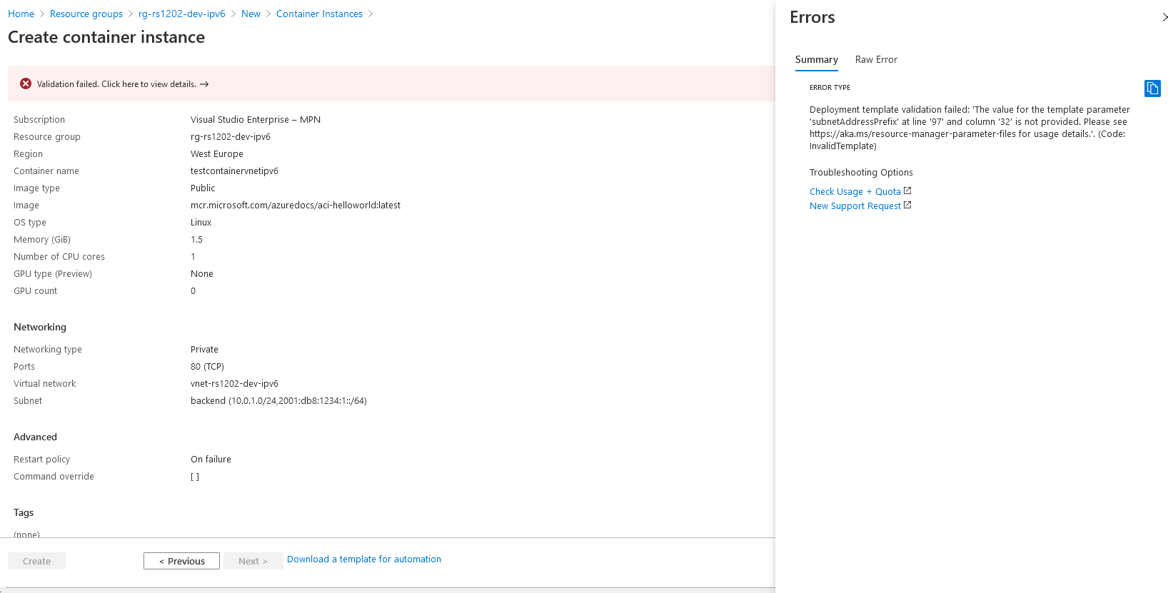 Deploy ACI in VNet with IPv6 - Microsoft Q&A