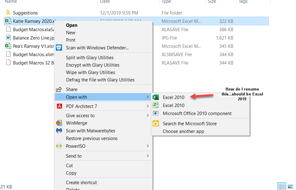 How do I rename an Application on the Right Click 