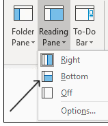 Screenshot 2026 Reading Pane to preview messages in Outlook - Microsoft Support