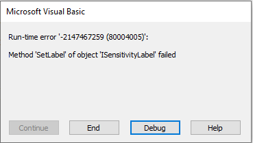 Method 'SetLabel' of Object 'ISensitivityLabel