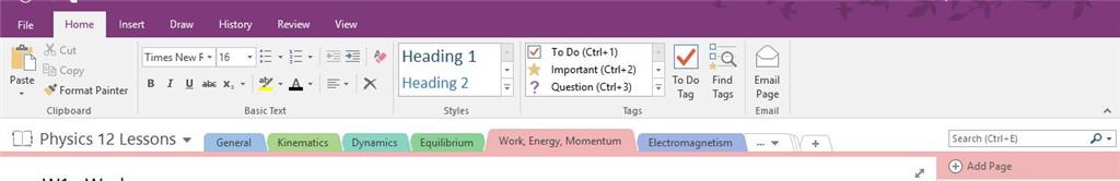 Onenote 2016 - Resize Section tabs to fit across the top of screen ...
