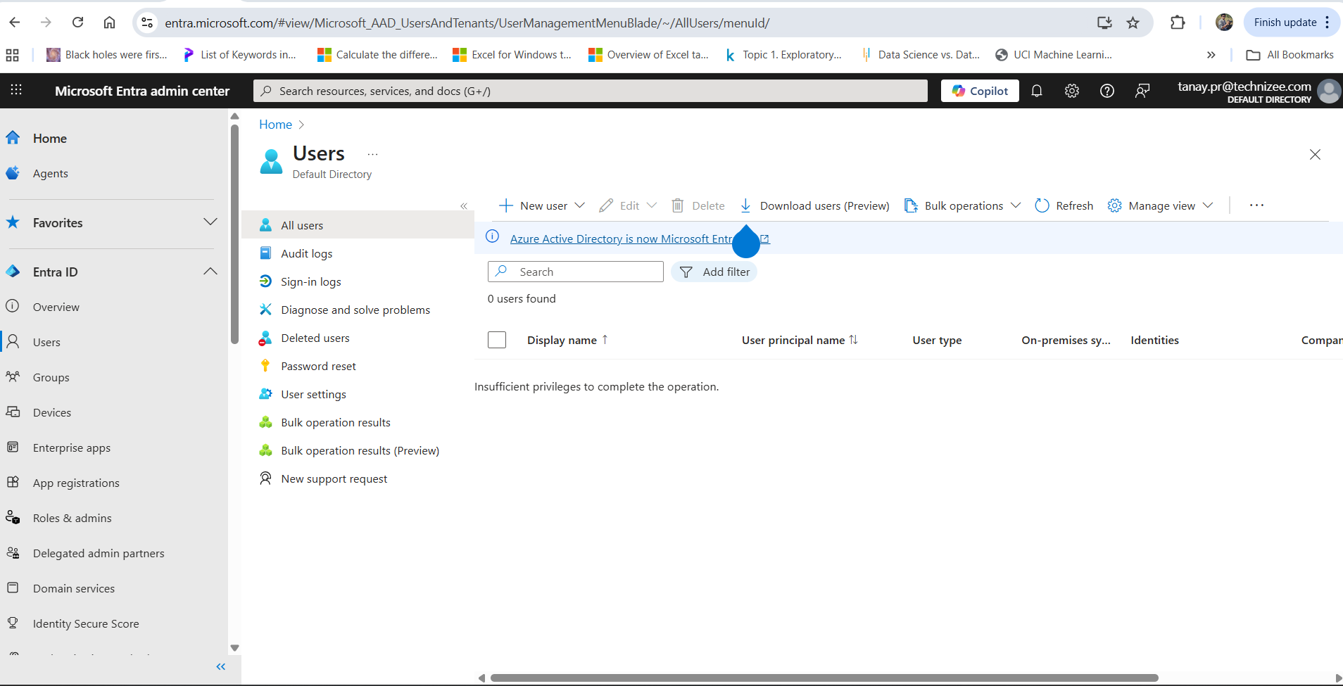 Unable to switch to default directory and login with MFA