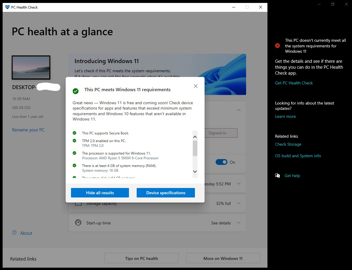 PC Health Check Application says I can upgrade. Windows Update does not ...