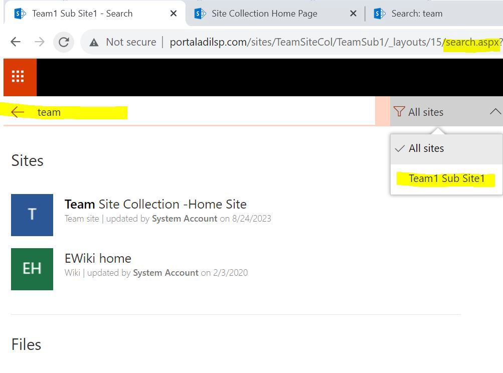 Search in SubSite