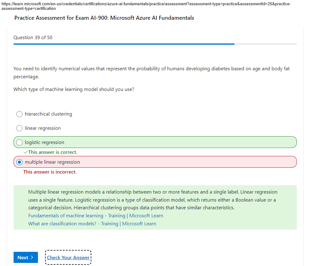 Potentially-Wrong-Answer_Practice Assessment for Exam AI-900_Microsoft Azure AI Fundamentals_39-of-50