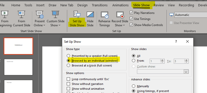 Sharing a PPT from the OneDrive in fullscreen slideshow mode ...