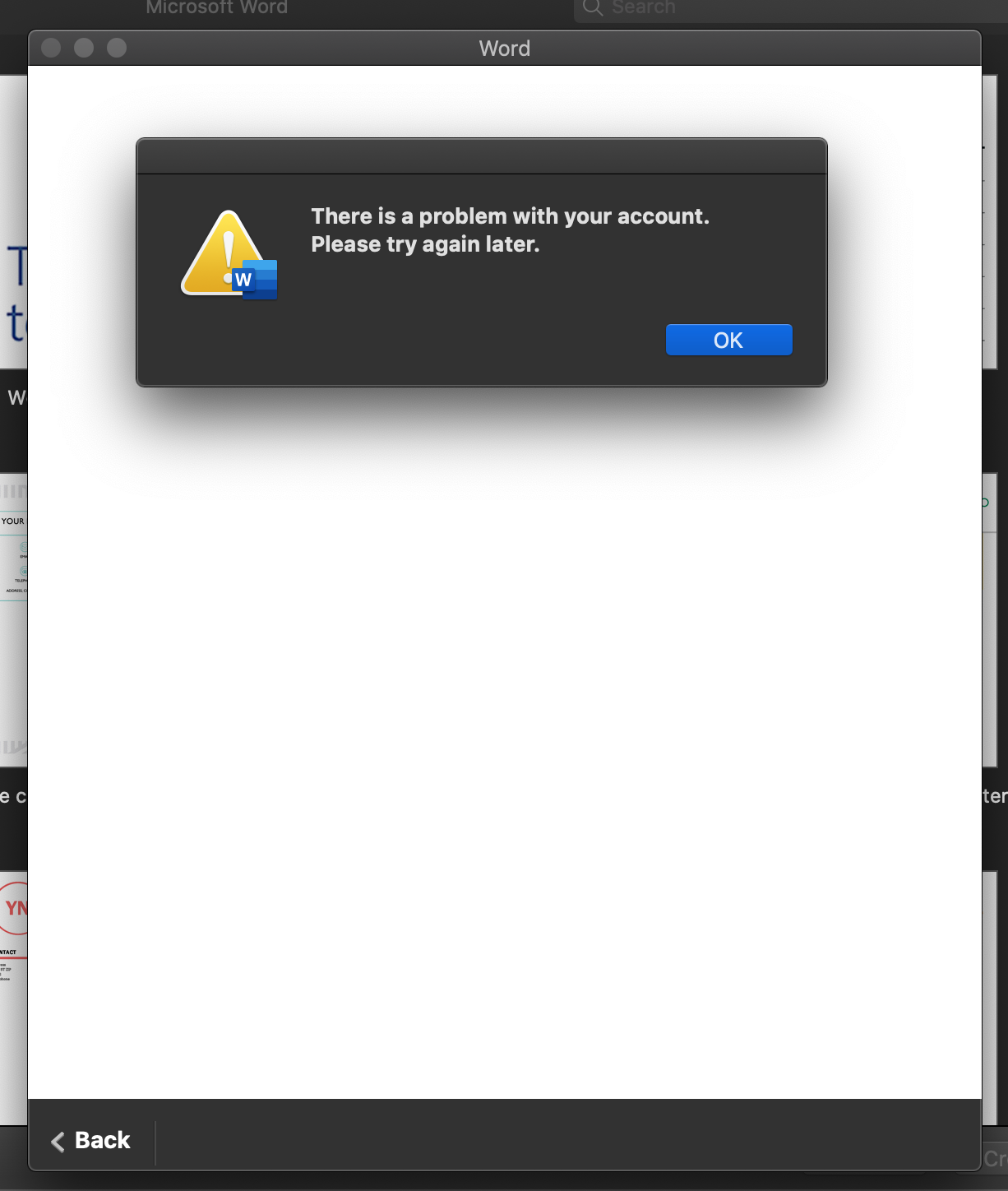 Unable to login to any Microsoft office desktop apps for Macbook air ...