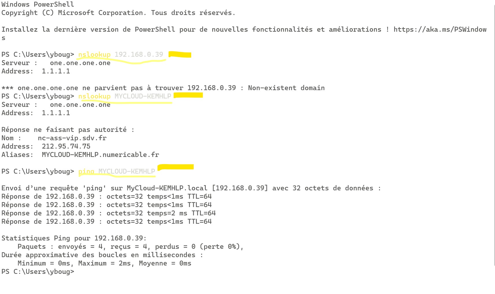 Commands results