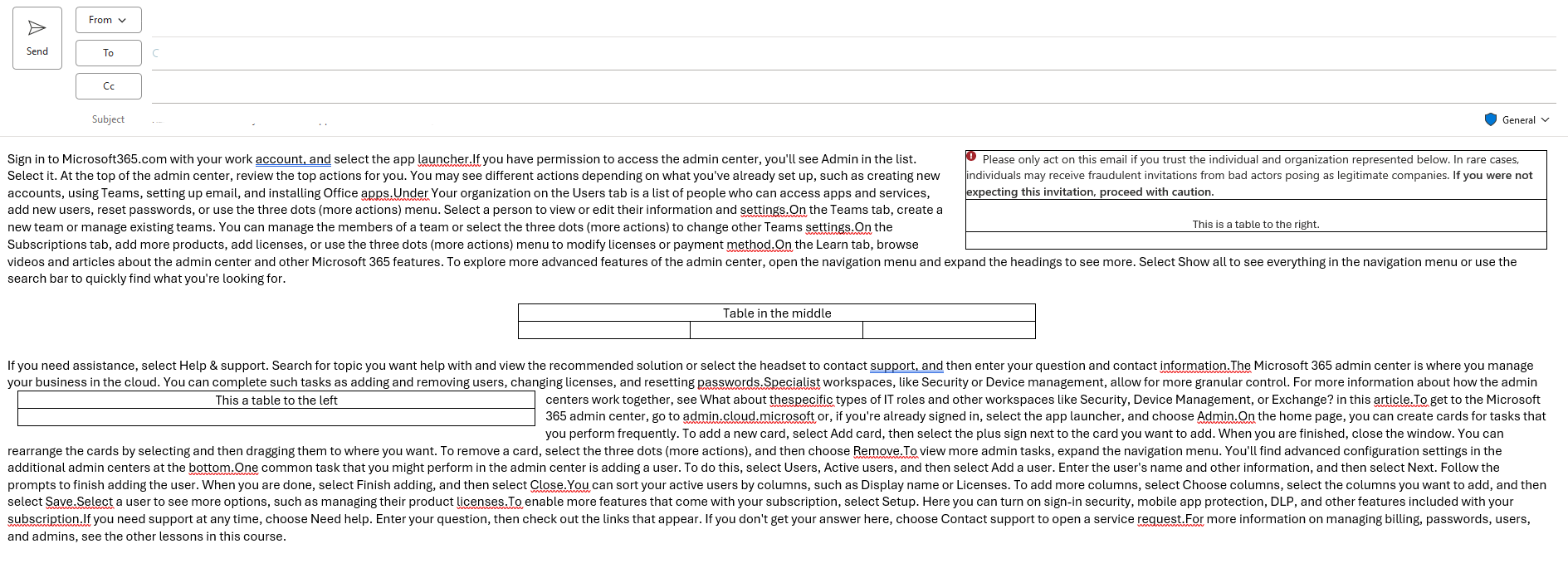 How do 'I' choose where I want a table to go in Outlook? - Microsoft Q&A