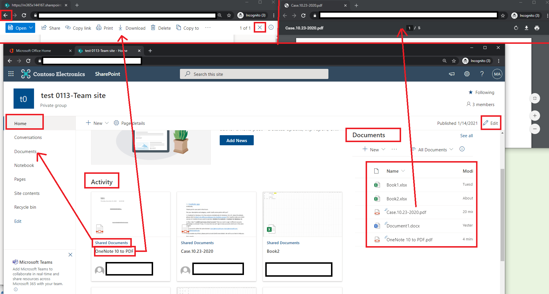Using X to close linked documents in sharepoint returns to documents ...