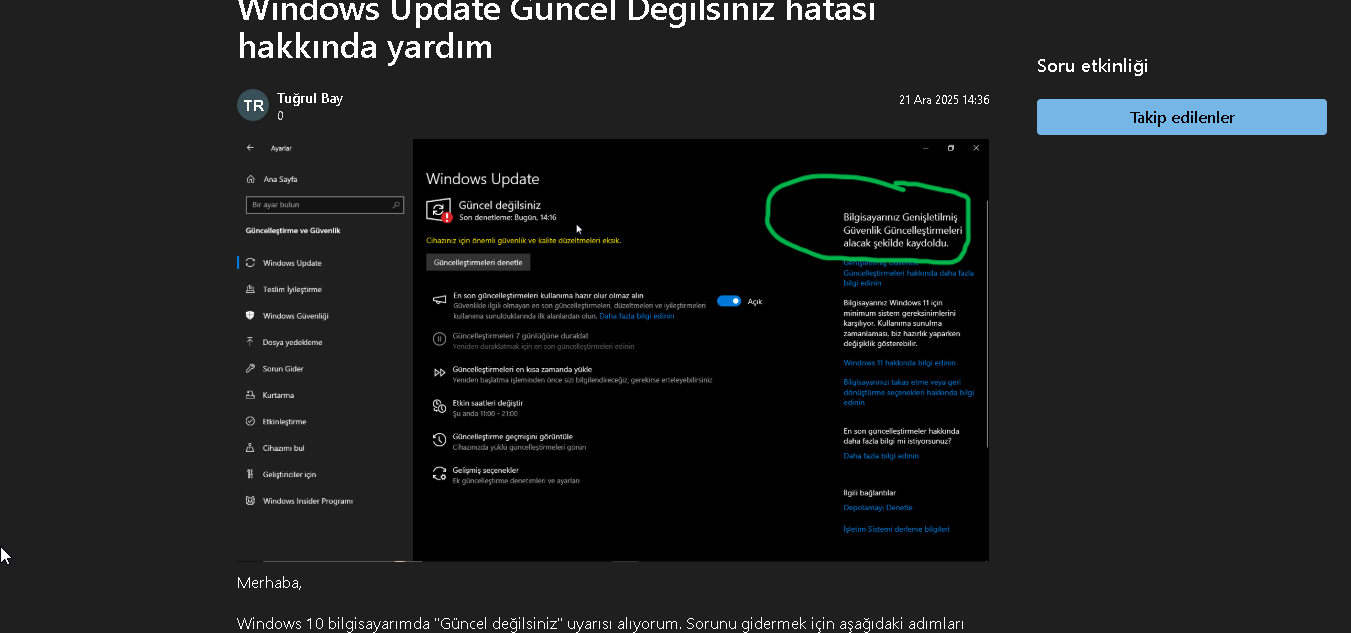 2025-12-21 16_02_55-Windows Update Güncel Değilsiniz hatası hakkında yardım - Microsoft Q&A