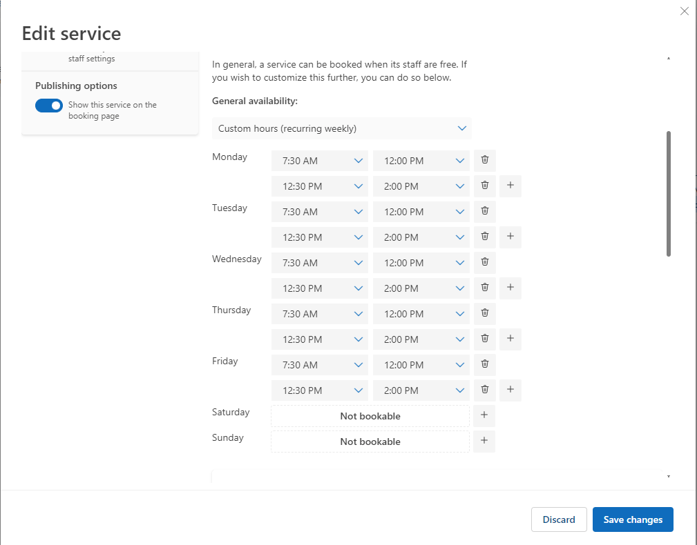 Bookings page is showing an available appointment outside of business ...