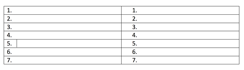 create a 2 column table that automatically creates numbers for each ...