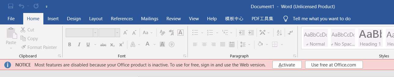 NOTICE Most features are disabled because your Office product is ...