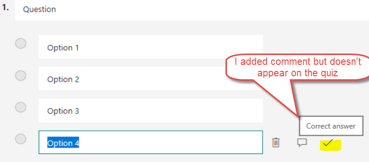 Quiz - Comment is not showing up when an answer is selected - Microsoft Q&A