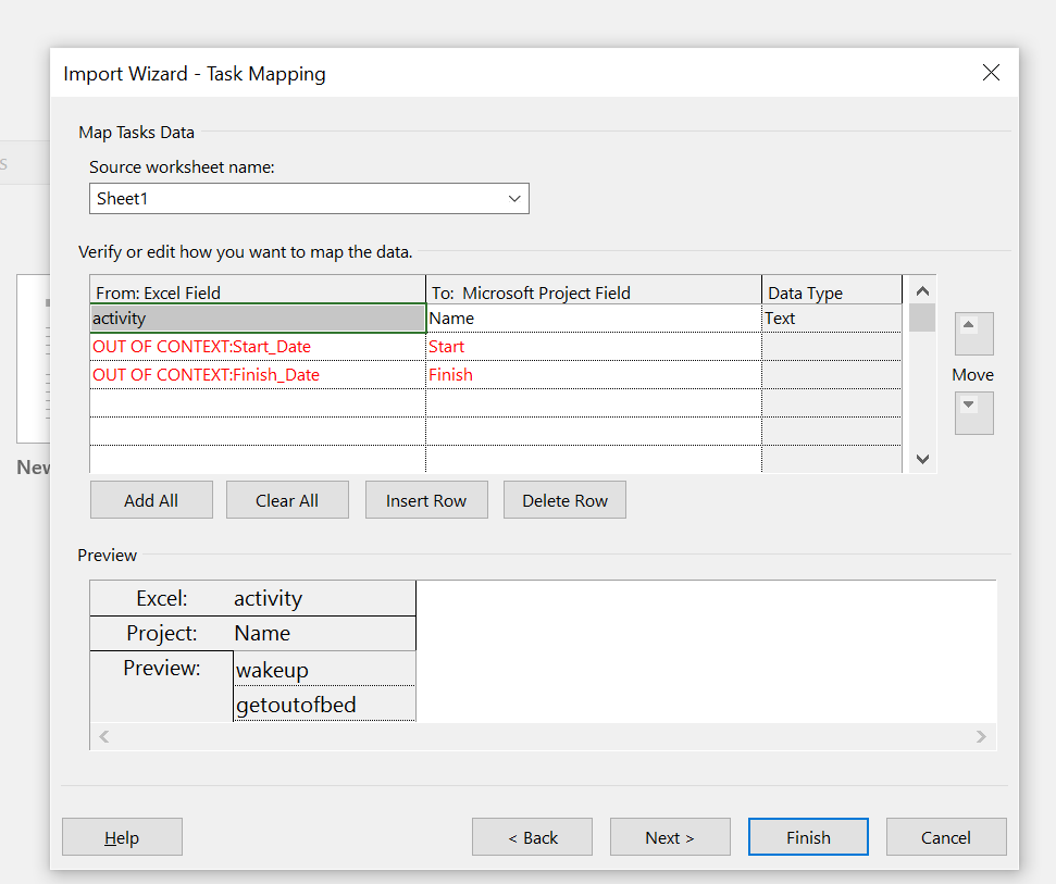 Failure of reused maps from Excel into Project 2016 - Microsoft Q&A