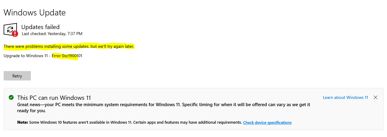 windows upgrade from 10 to 11 failed all the time - Microsoft Q&A