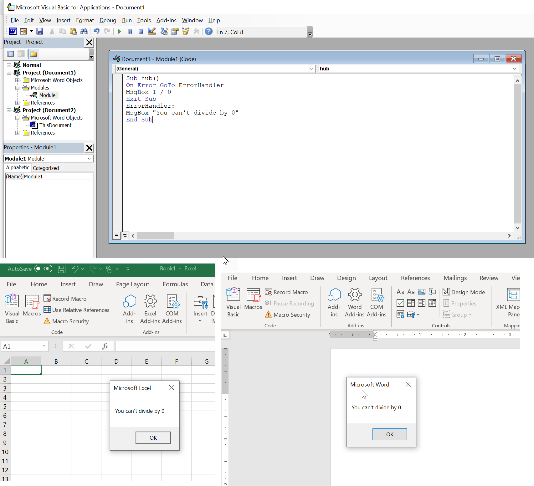 Office 365 Excel VBA will not trap errors, period. I know how to use it ...