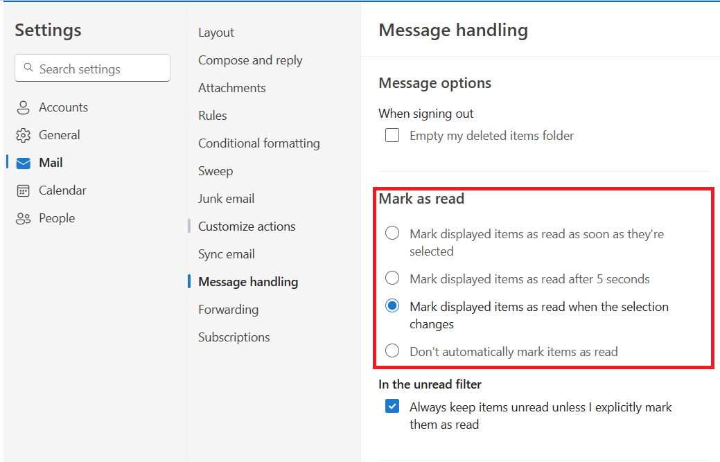 How to automatically mark opened mail as read but leave previewed ...