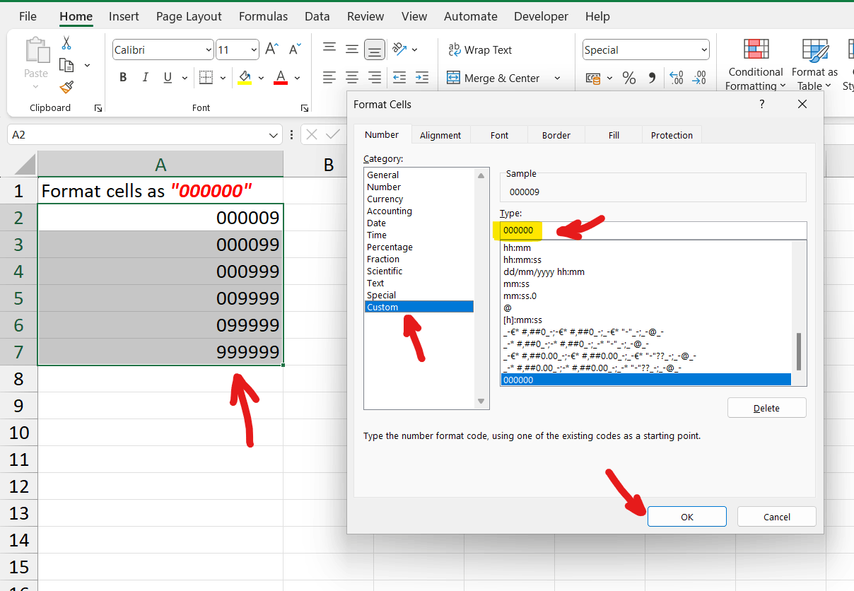 how can i format a column to always show number as 6 digits with ...