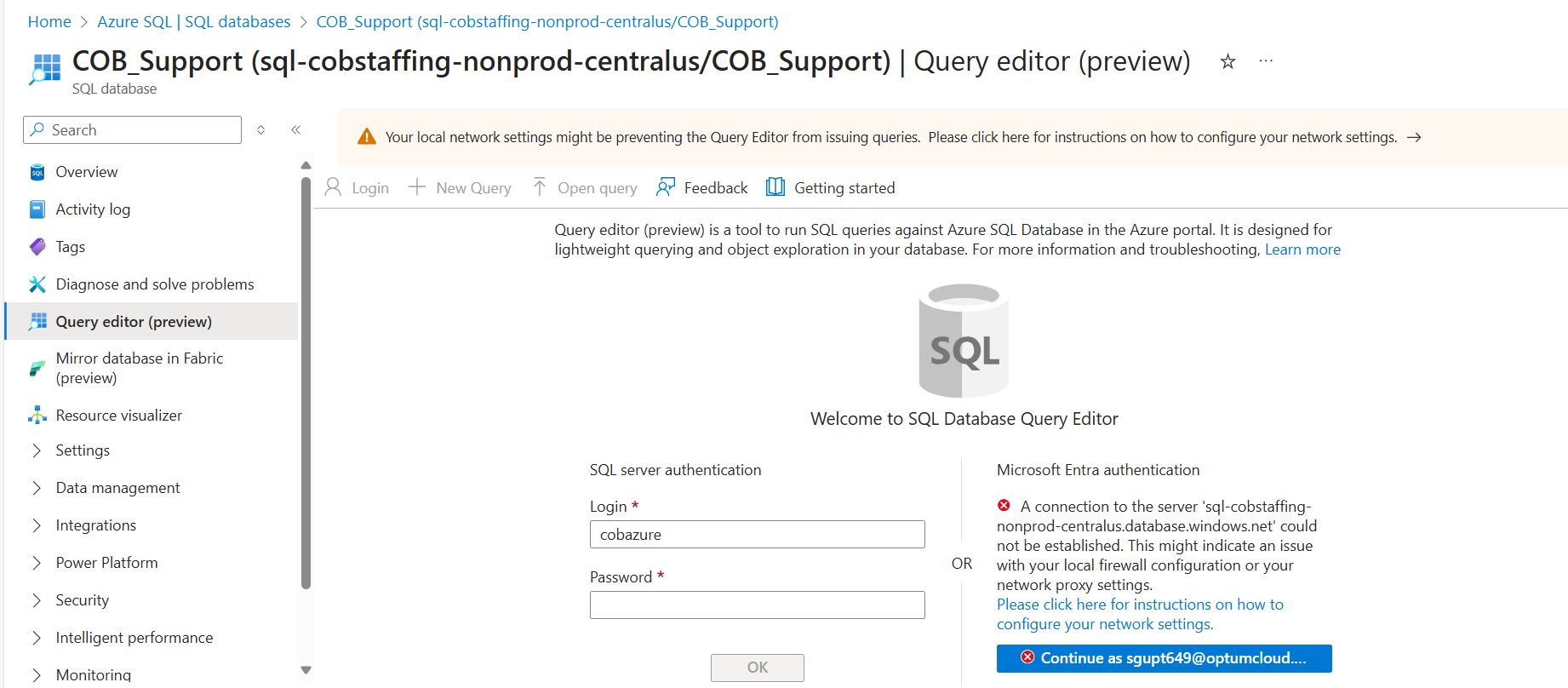 I am not able to connect azure cob_quality database - Microsoft Q&A