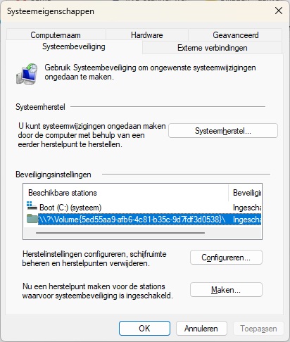Schijf in Systeemherstel